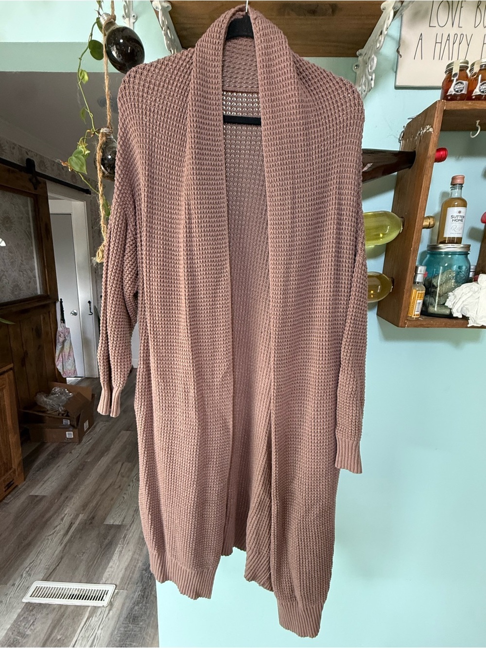 Cozy Open-Front Waffle Knit Cardigan - Dusty Mauve